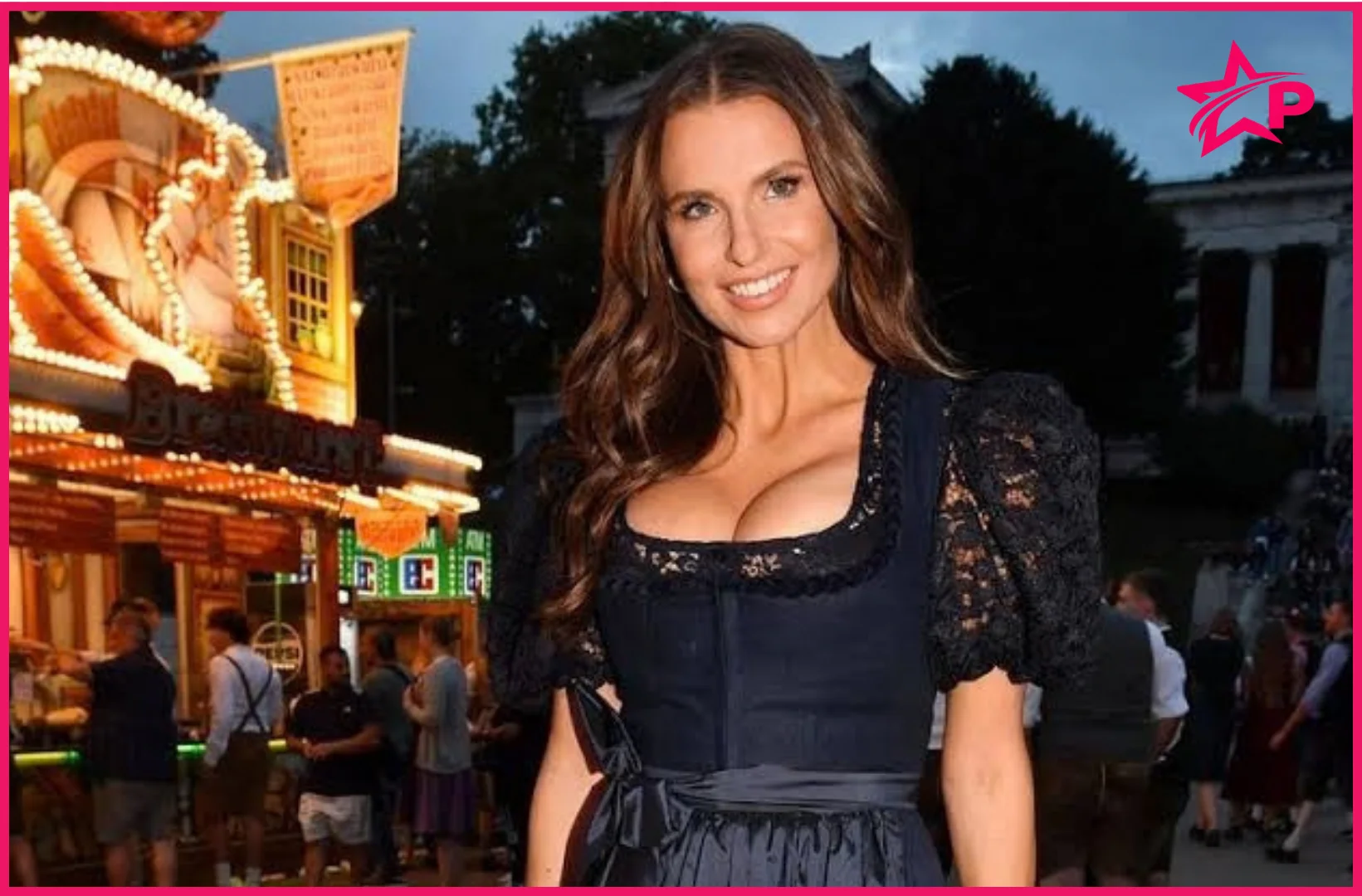 Laura Wontorra im zweiten Wiesn-Dirndl 2026 mit Riccardo Basile