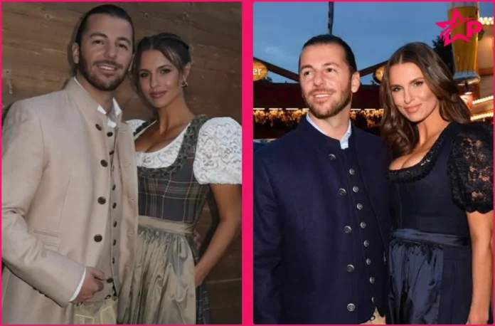 Laura Wontorra und Riccardo Basile im dunkelblauen Partnerlook auf dem Oktoberfest 2026